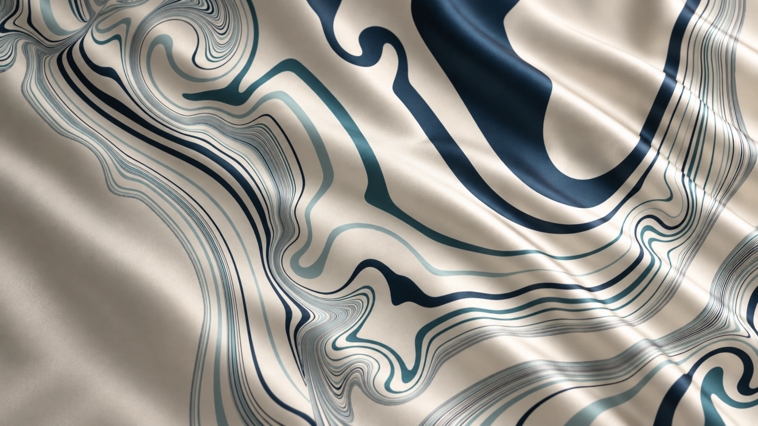 River Silk printed fabric draped in flowing folds — AI styling concept